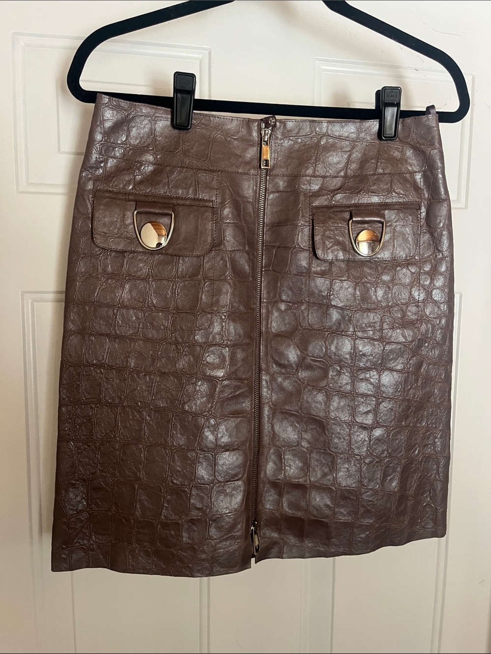 Real leather Leather Zip-Front Skirt with Pockets silver detail etcetera brand